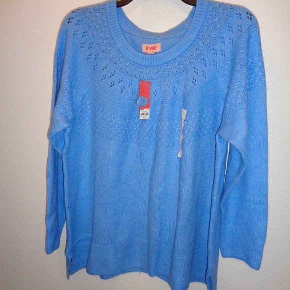 EVRI Sweaters - Evri Women's Plus Size Crewneck Pointelle Sweater Size 2X NWT Blue